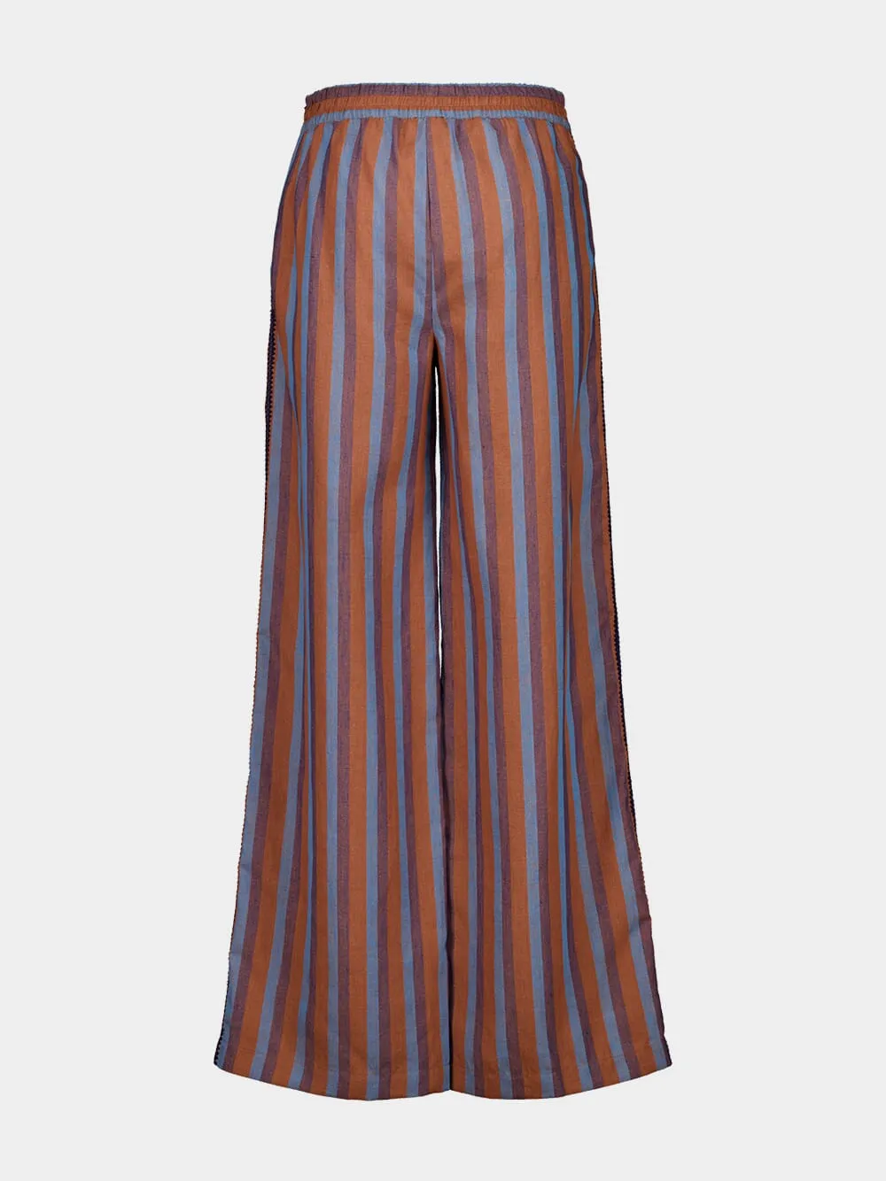 Dora Blue Stripes Embroidered Striped Linen Pants sold by Fashion Clinic product image thumbnail 3