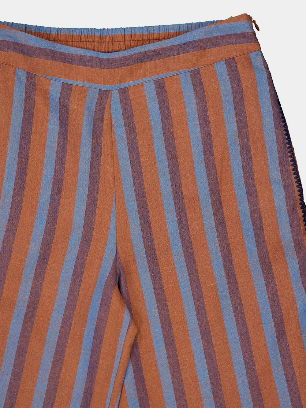 Dora Blue Stripes Embroidered Striped Linen Pants sold by Fashion Clinic product image thumbnail 5