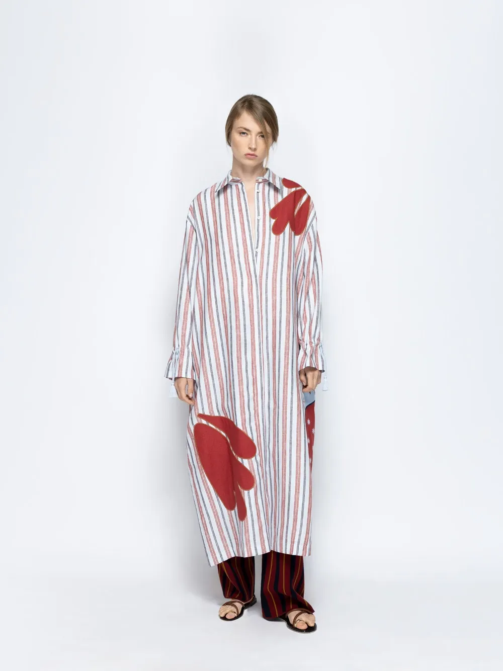 Almandine Stripes Linen Dress with Embroideries sold by Fashion Clinic product image thumbnail 2