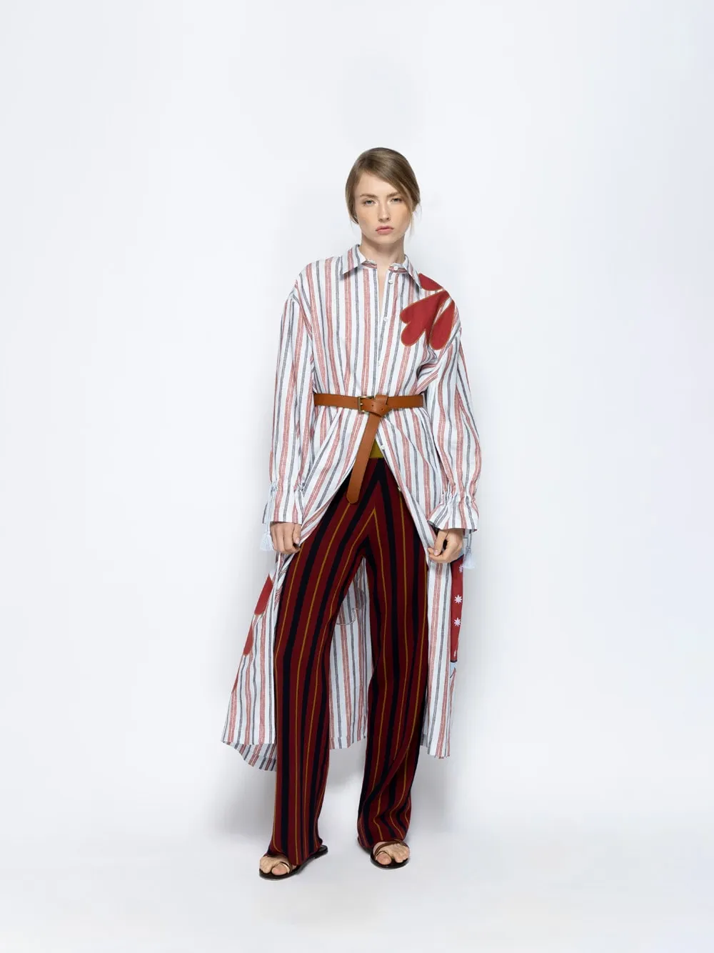 Almandine Stripes Linen Dress with Embroideries sold by Fashion Clinic product image thumbnail 4