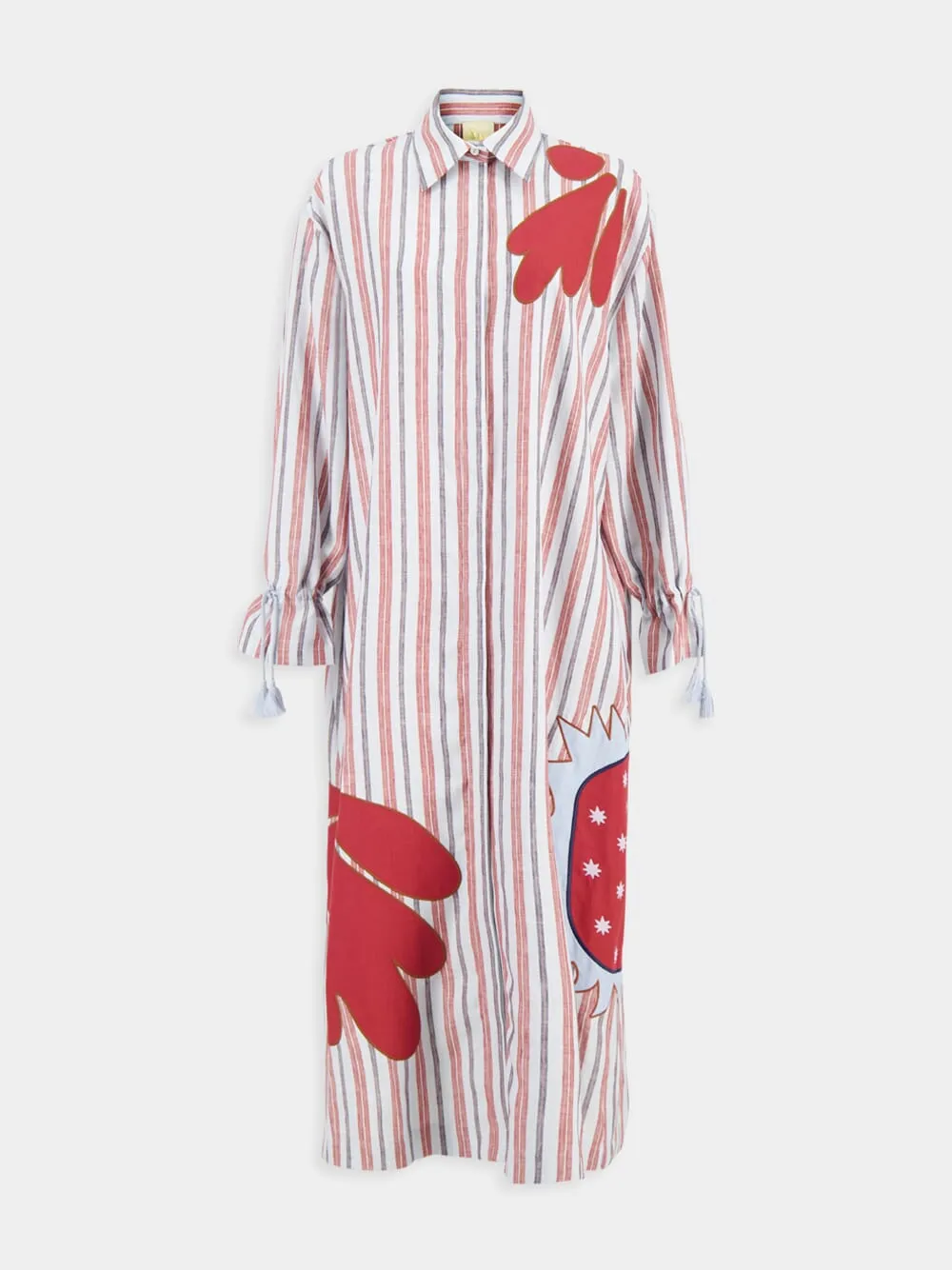 Almandine Stripes Linen Dress with Embroideries sold by Fashion Clinic product image thumbnail 3