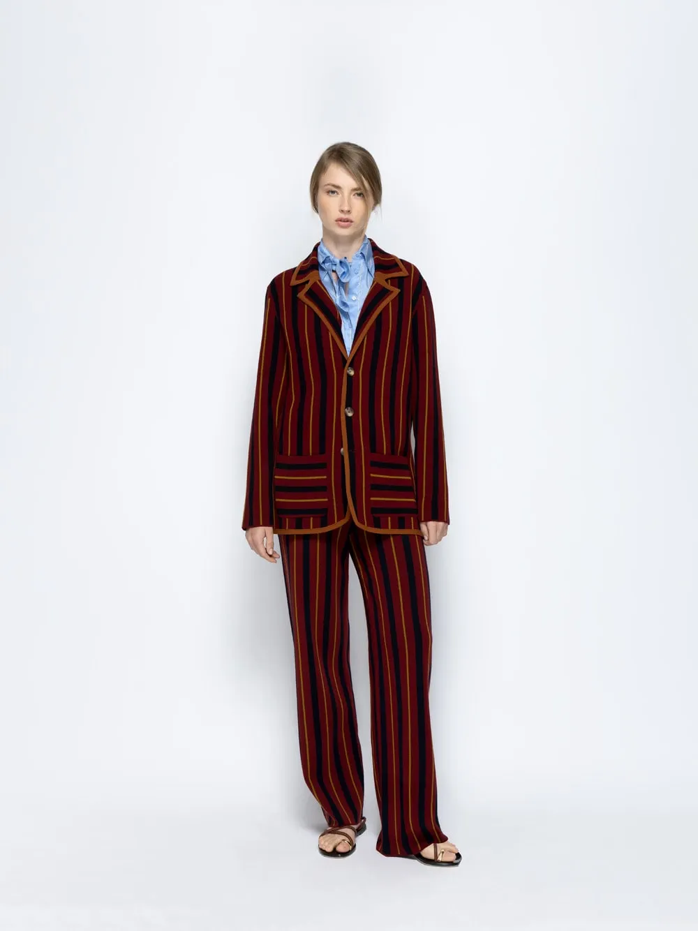Aurora Red Dahlia Knitted Striped Blazer sold by Fashion Clinic