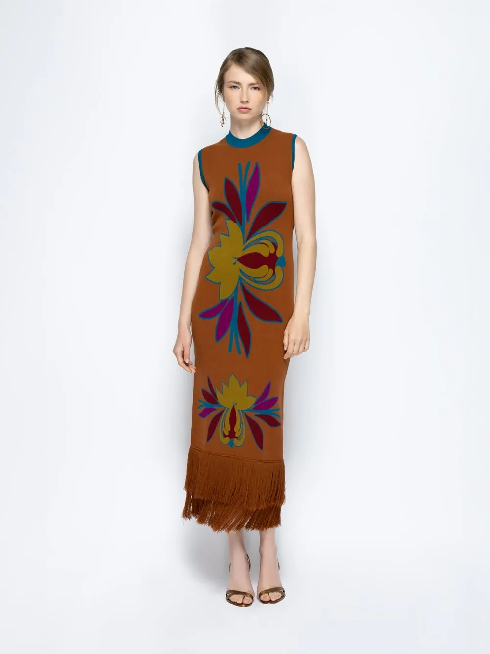 Vitoria Caramel Café Jacquard Dress with Fringes sold by Fashion Clinic product image thumbnail 3