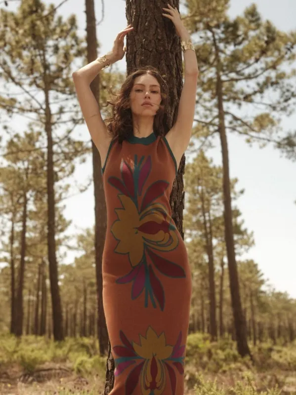 Vitoria Caramel Café Jacquard Dress with Fringes sold by Fashion Clinic