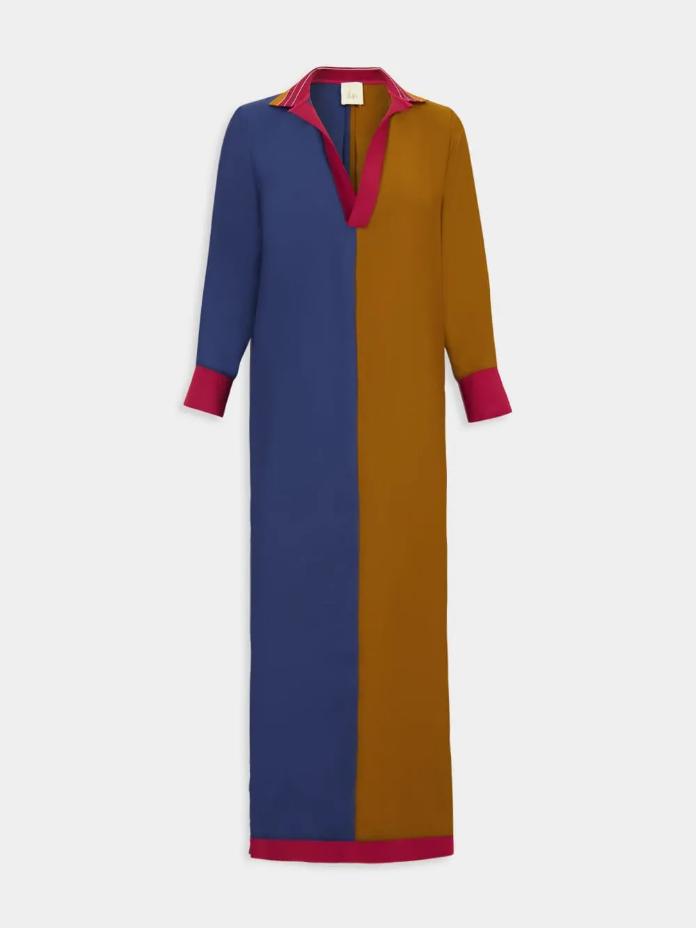 Siena Navy Caramel Silk V-Neck Long Dress sold by Fashion Clinic product image thumbnail 2