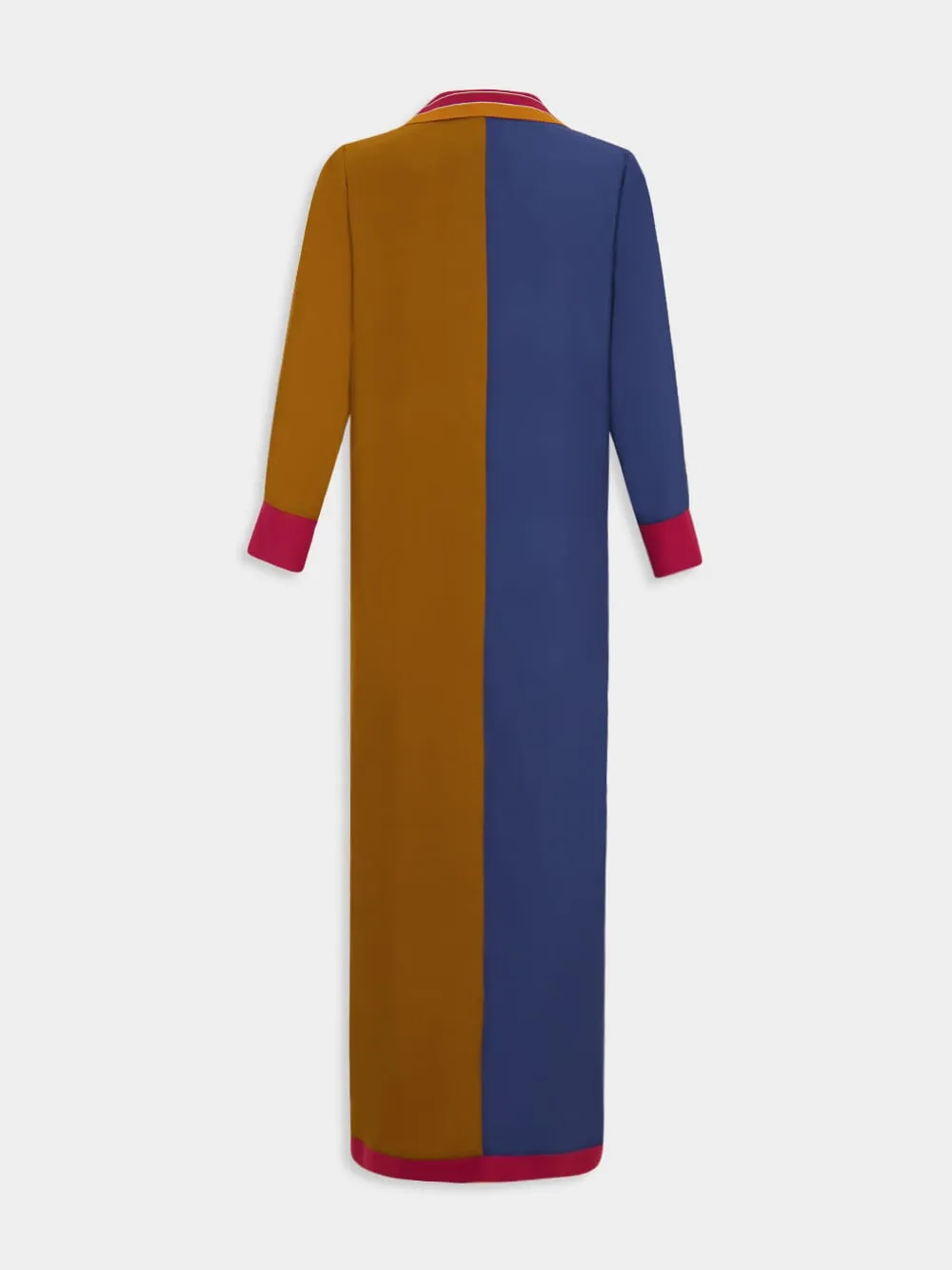 Siena Navy Caramel Silk V-Neck Long Dress sold by Fashion Clinic product image thumbnail 4