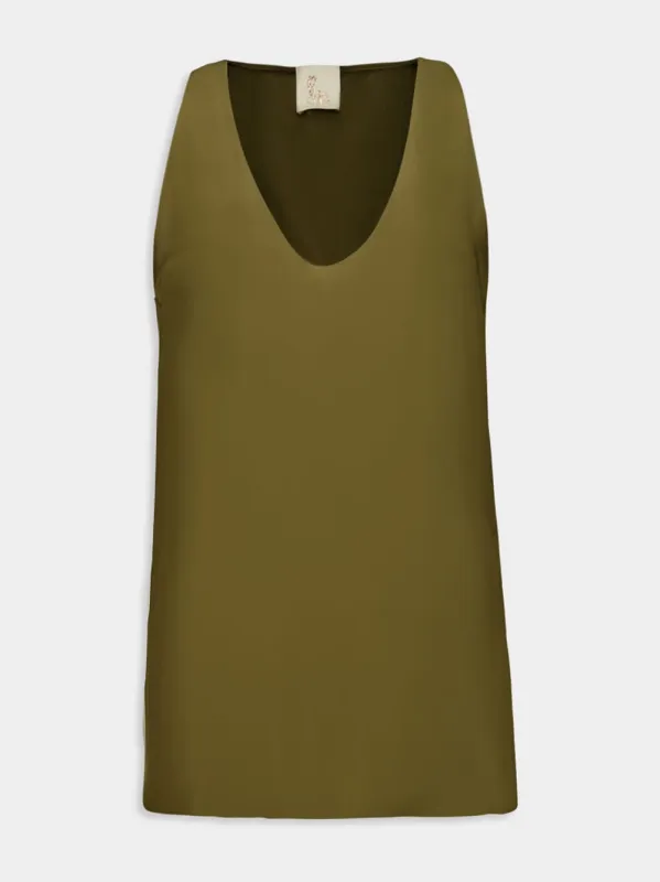 Serena Fir Green Silk Tank-Top sold by Fashion Clinic