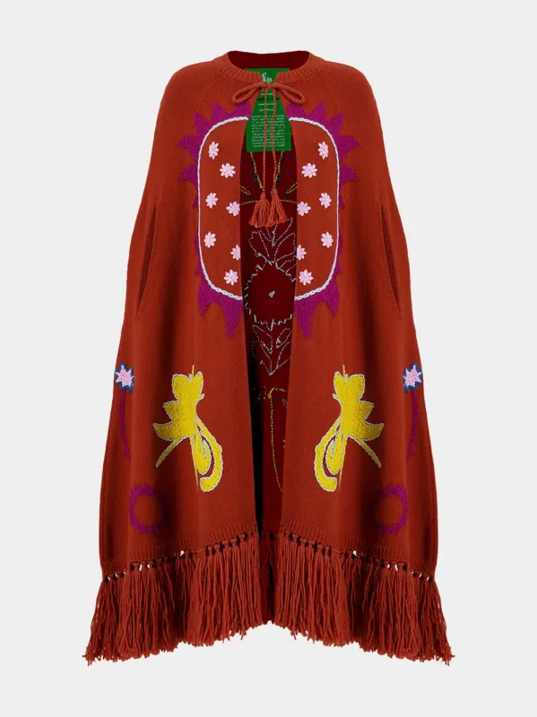 Saphire Orange Hand-Embroidered Knitted Cape sold by Fashion Clinic
