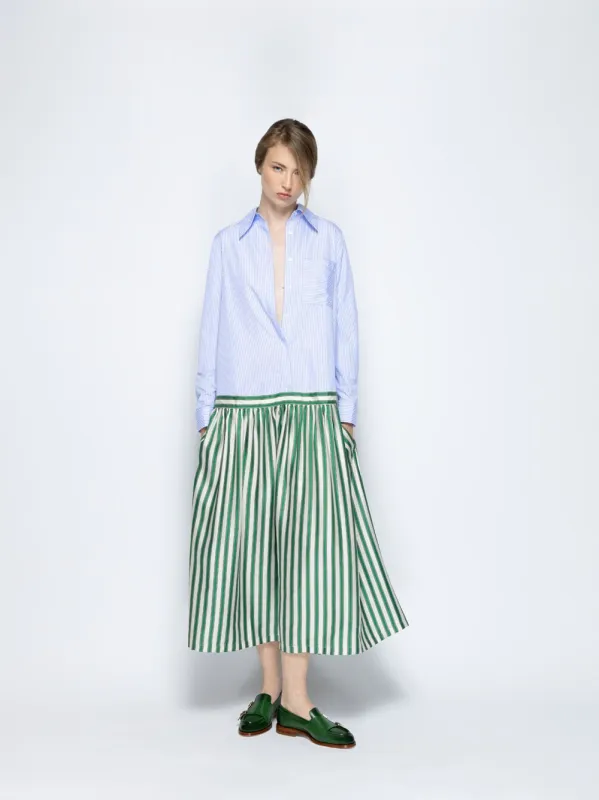 Rosalia Multi Stripes Printed A-Line Poplin Silk Twill Dress sold by Fashion Clinic