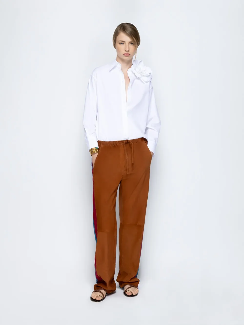 Marla White Relaxed Fit Poplin Shirt with Detachable Flower sold by Fashion Clinic