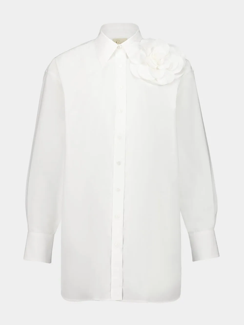Marla White Relaxed Fit Poplin Shirt with Detachable Flower sold by Fashion Clinic product image thumbnail 2