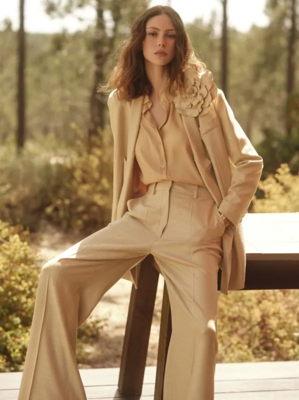Frida Beige Deconstructed Twill Blazer sold by Fashion Clinic