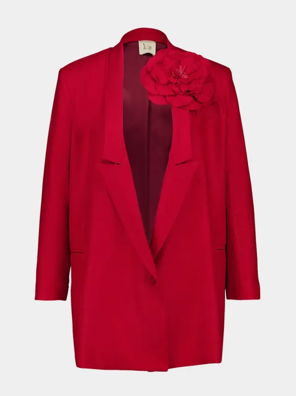 Frida Red Dahlia Deconstructed Twill Blazer sold by Fashion Clinic