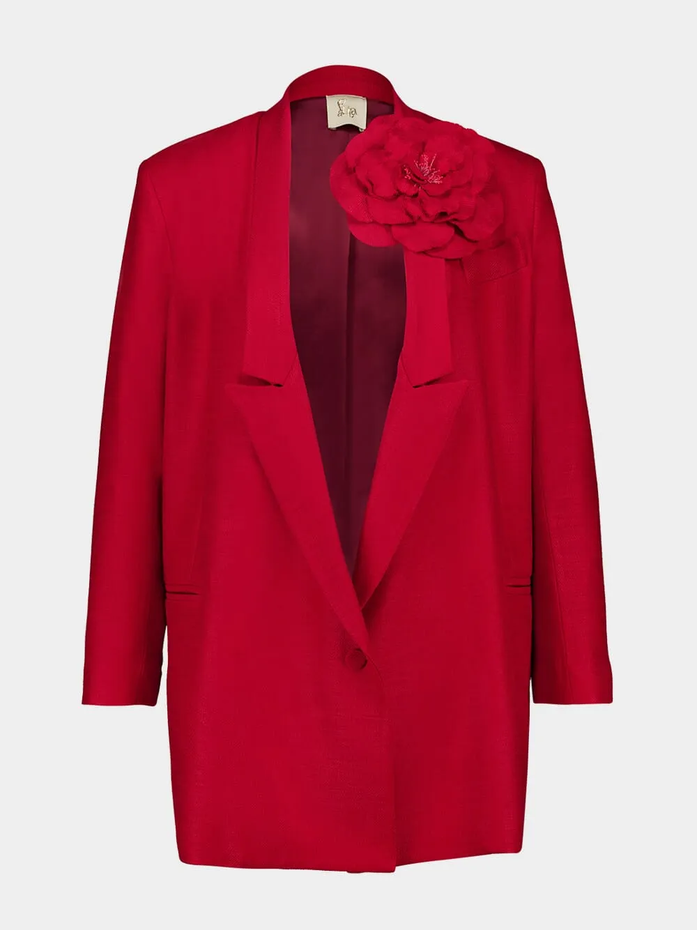 Frida Red Dahlia Deconstructed Twill Blazer sold by Fashion Clinic