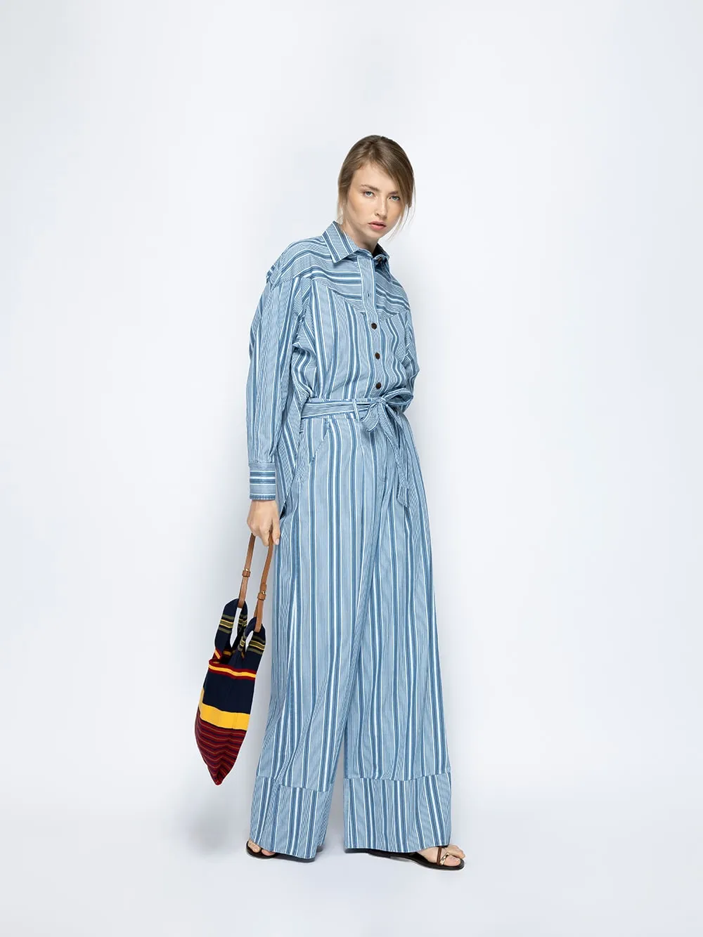 Elisa Denim Stripes Wide-Leg Pants sold by Fashion Clinic product image thumbnail 3