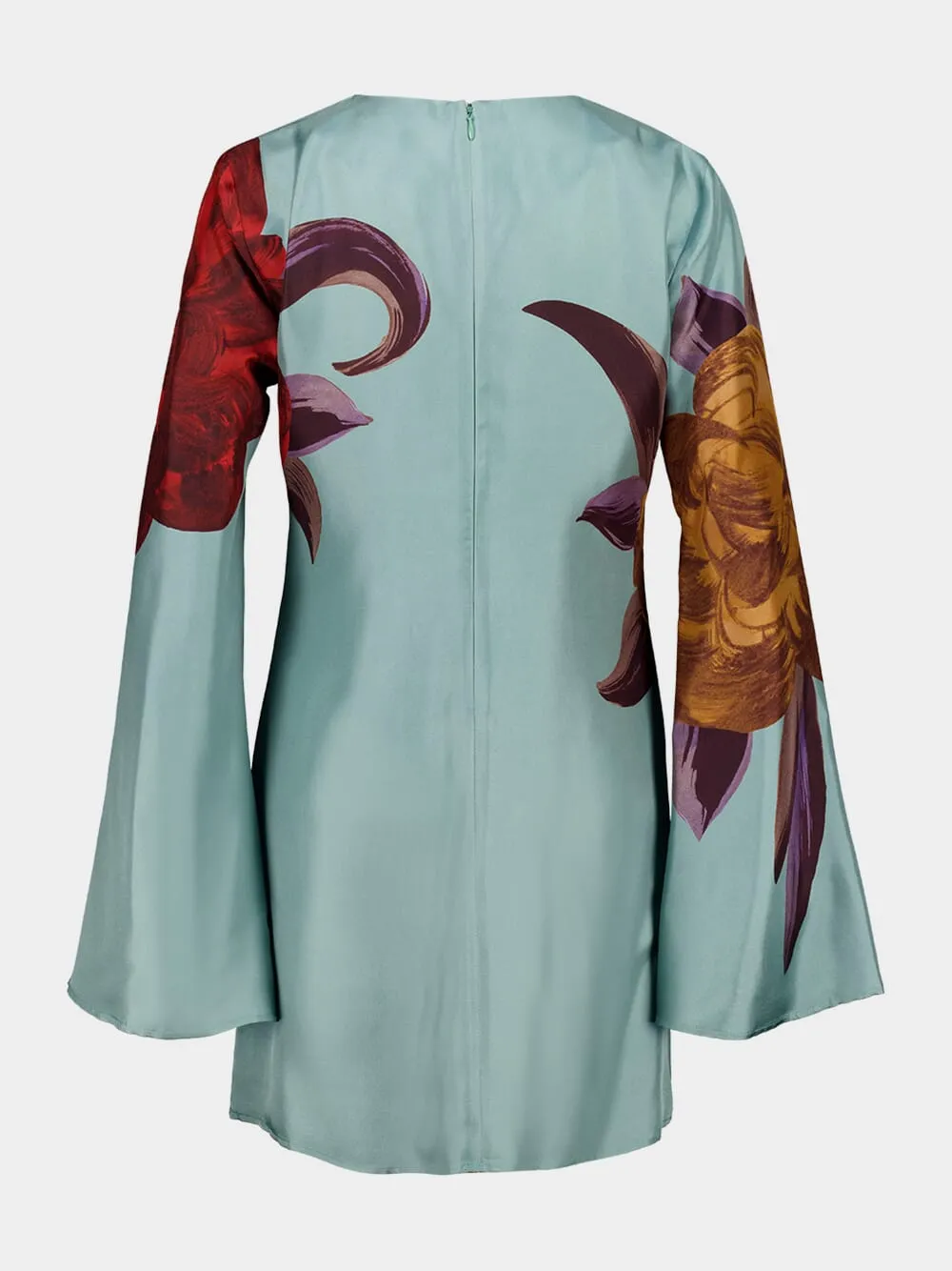Peony Print Light Blue Silk Mini Dress sold by Fashion Clinic product image thumbnail 3