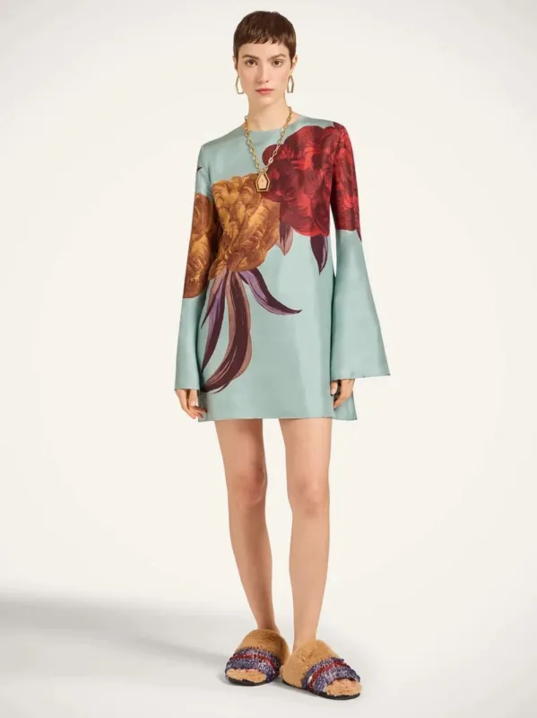 Peony Print Light Blue Silk Mini Dress sold by Fashion Clinic