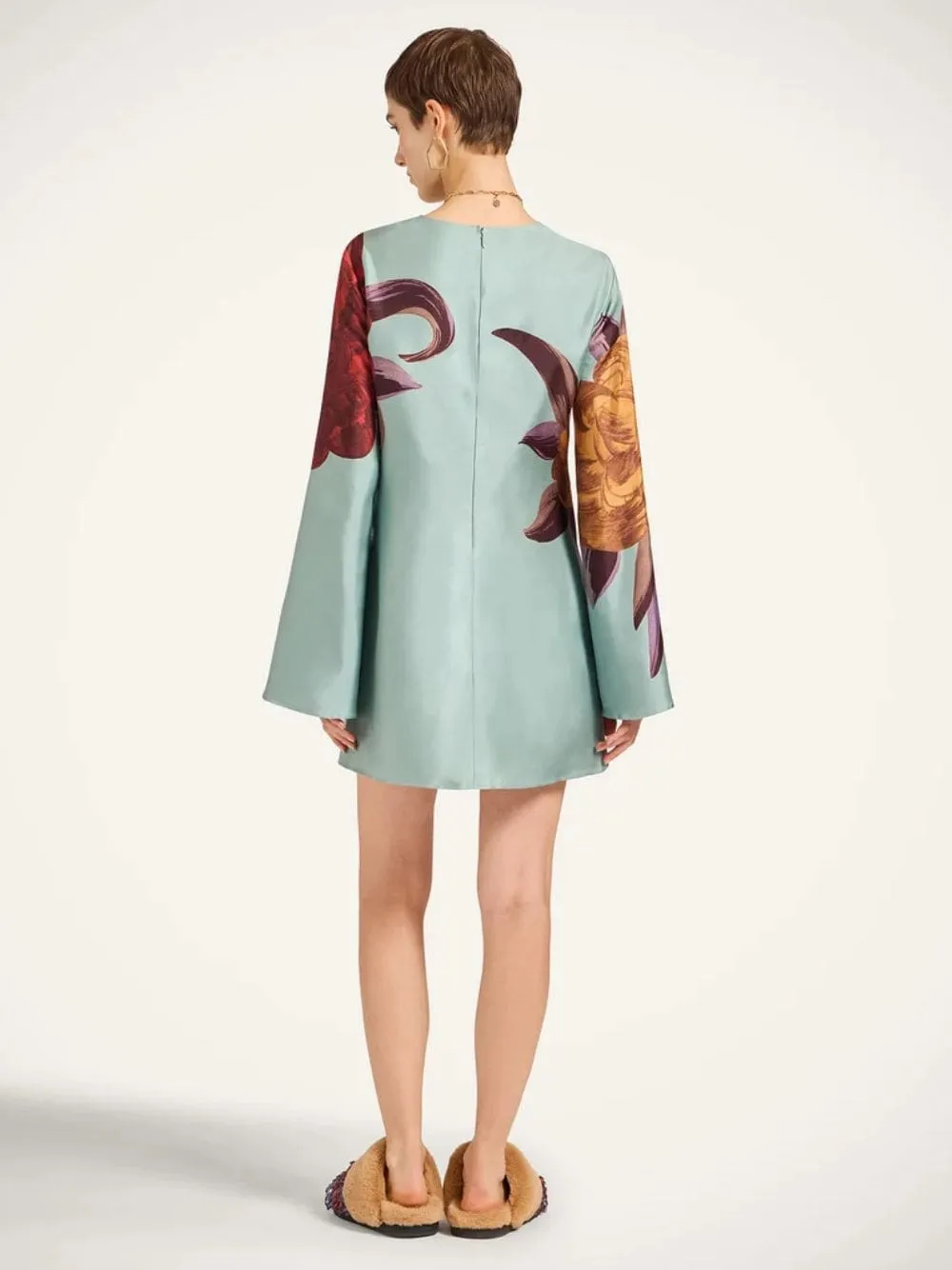 Peony Print Light Blue Silk Mini Dress sold by Fashion Clinic product image thumbnail 2