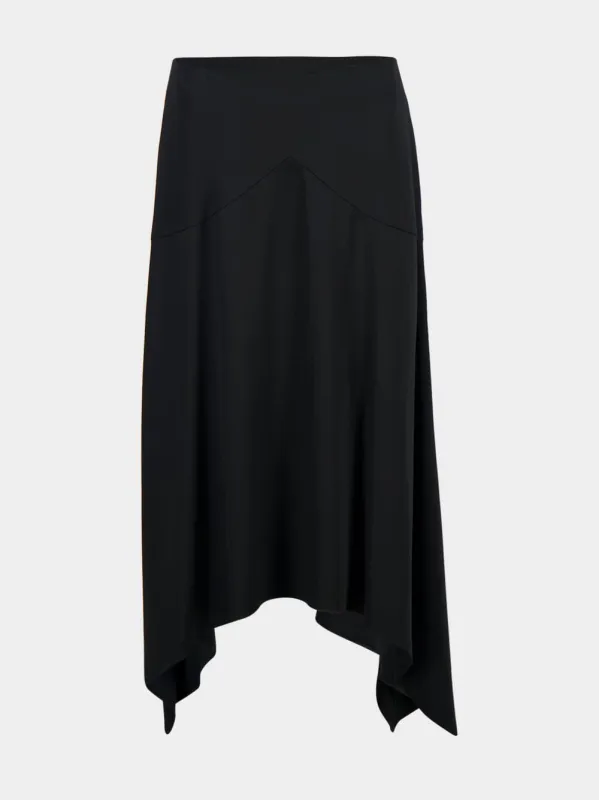 Black Asymmetric Satin Midi Skirt sold by Fashion Clinic
