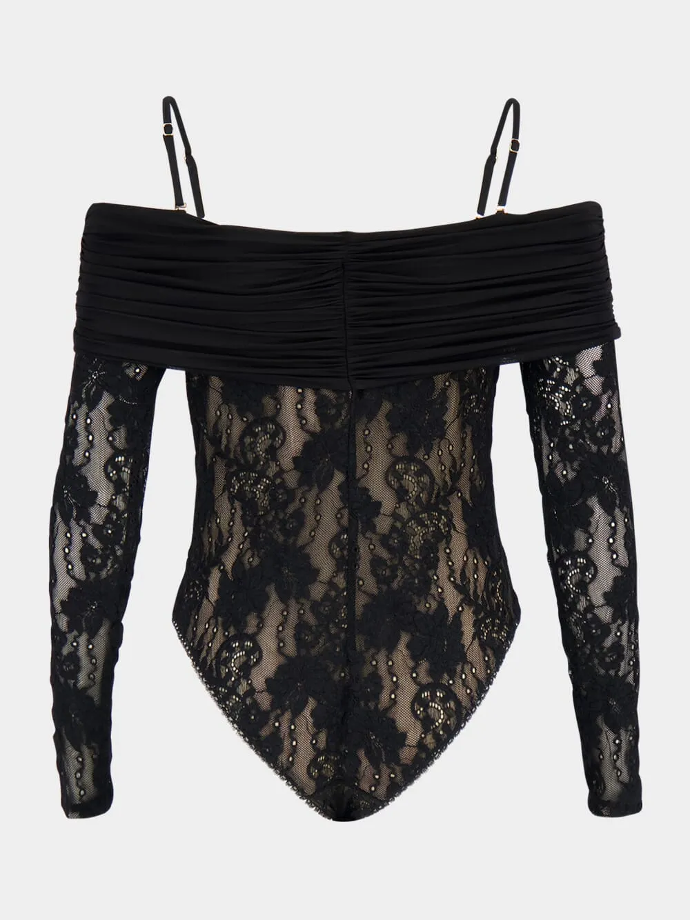 Black Rebellion Draped Lace Bodysuit sold by Fashion Clinic product image thumbnail 3