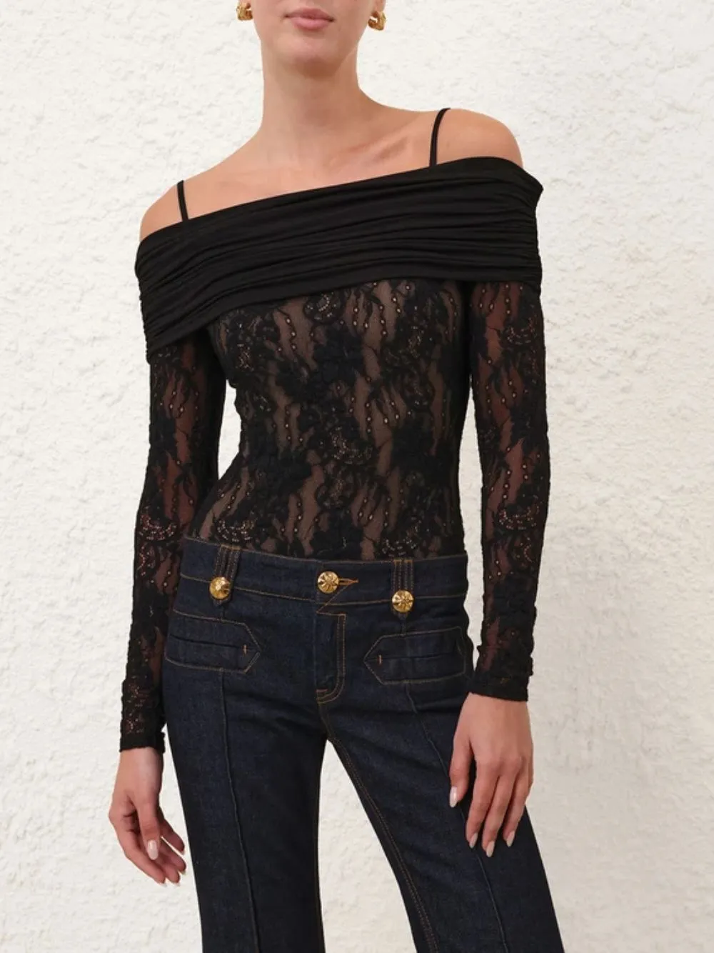 Black Rebellion Draped Lace Bodysuit sold by Fashion Clinic product image thumbnail 2