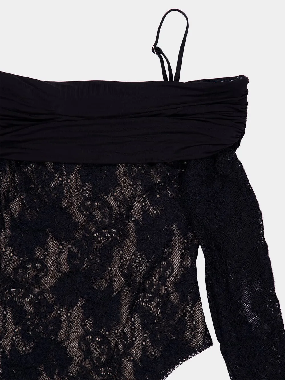 Black Rebellion Draped Lace Bodysuit sold by Fashion Clinic product image thumbnail 5