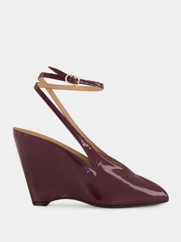 Plum Patent Peep Toe Wedge Sandals sold by Fashion Clinic
