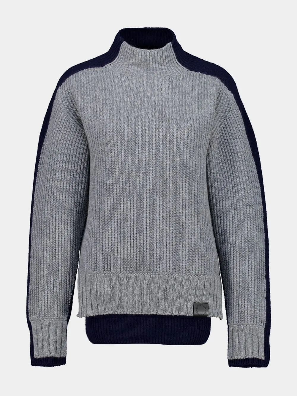 Grey and Navy Contrast Panel Turtleneck Jumper sold by Fashion Clinic
