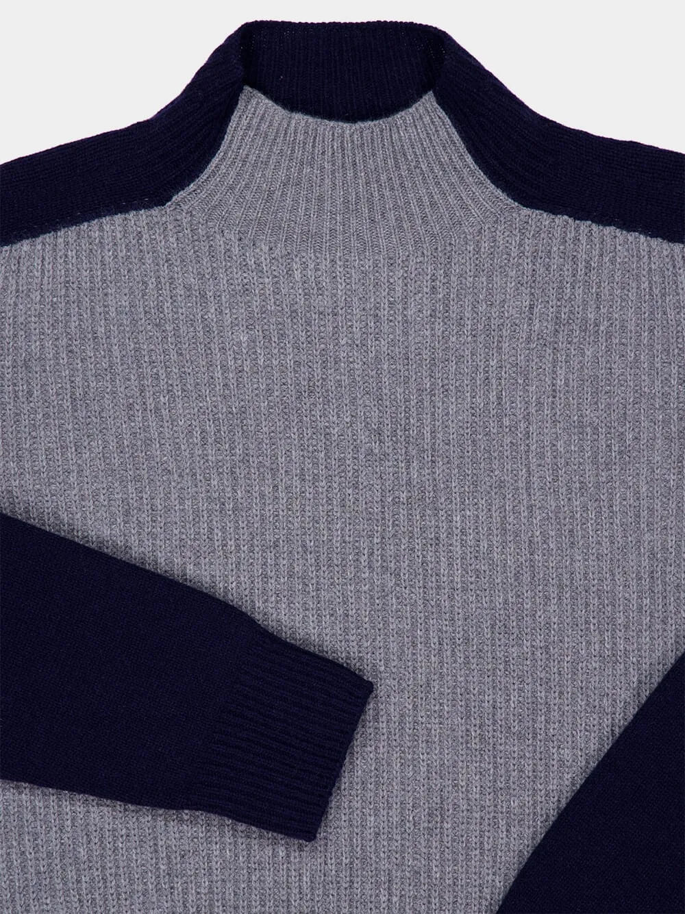 Grey and Navy Contrast Panel Turtleneck Jumper sold by Fashion Clinic product image thumbnail 5