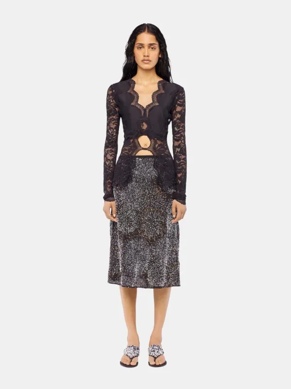 Black Lace Long-Sleeved Top sold by Fashion Clinic