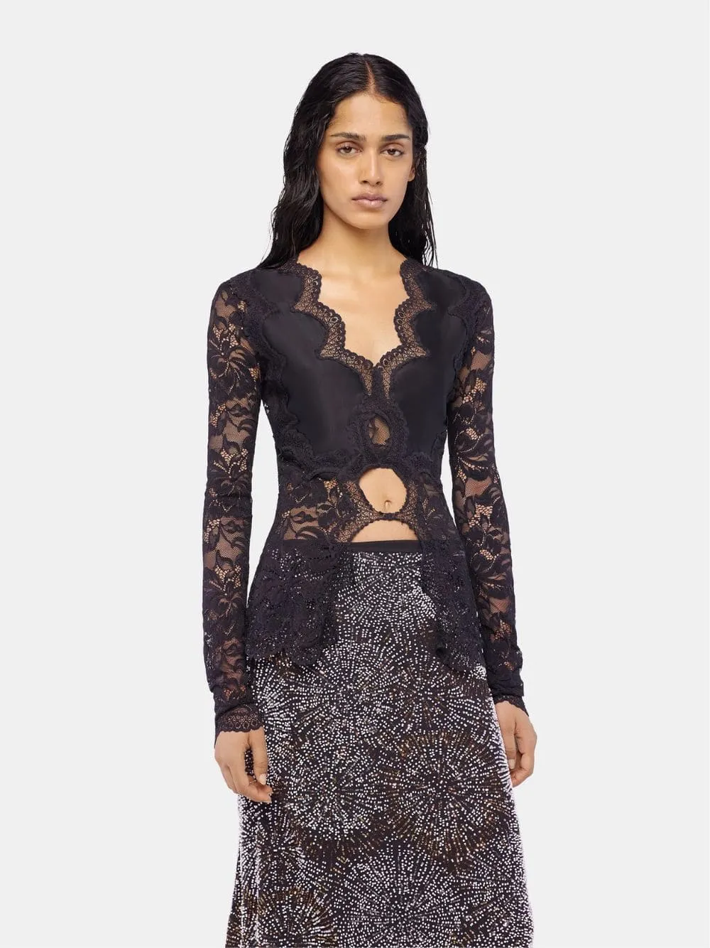 Black Lace Long-Sleeved Top sold by Fashion Clinic product image thumbnail 3