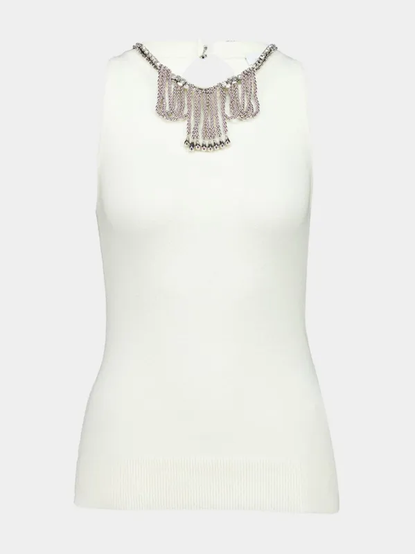 Cream Sleeveless Jeweled Knit Top sold by Fashion Clinic