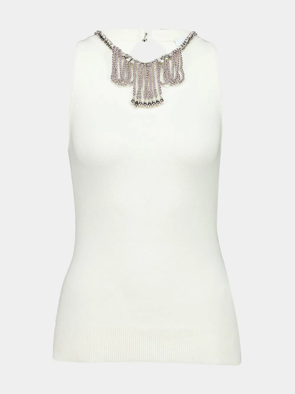 Cream Sleeveless Jeweled Knit Top sold by Fashion Clinic