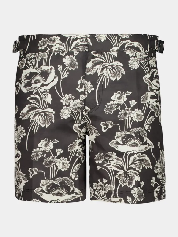 Black Peony Print Swim Shorts sold by Fashion Clinic