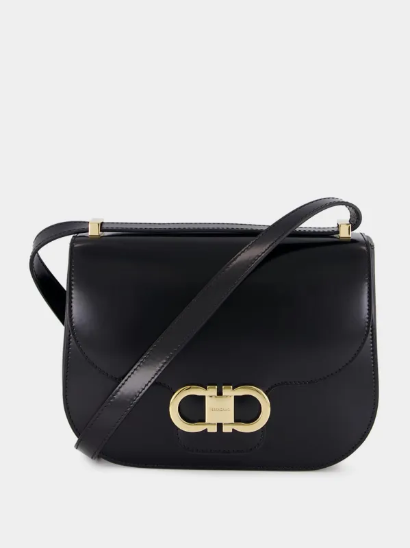 Black Double Gancini North-South Crossbody Bag sold by Fashion Clinic
