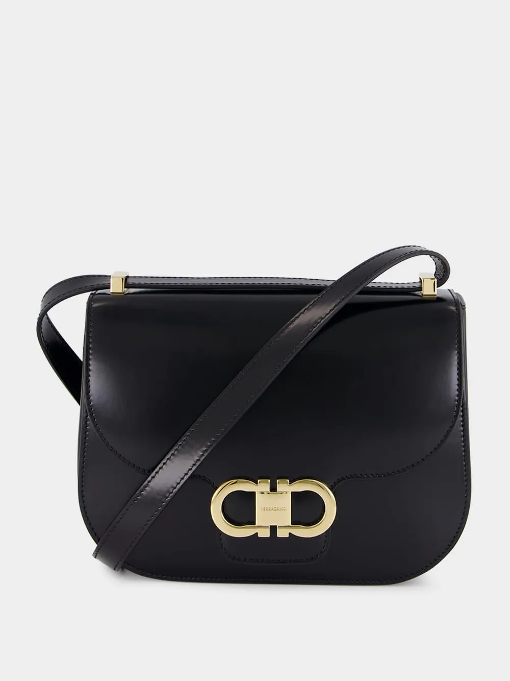 Black Double Gancini North-South Crossbody Bag sold by Fashion Clinic