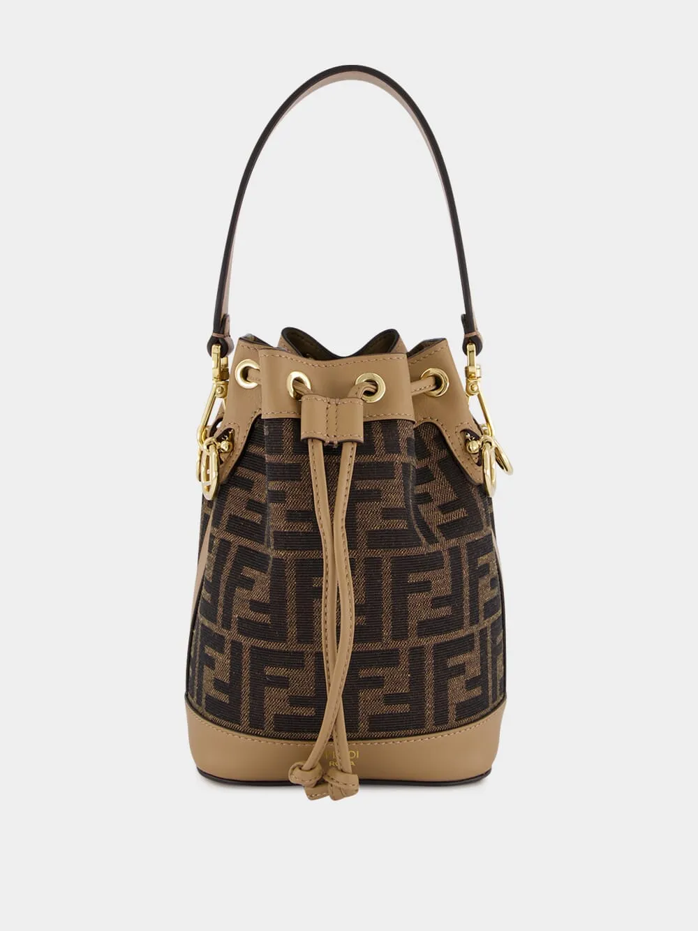 Mon Tresor Mini Bucket Bag in Brown FF Fabric sold by Fashion Clinic