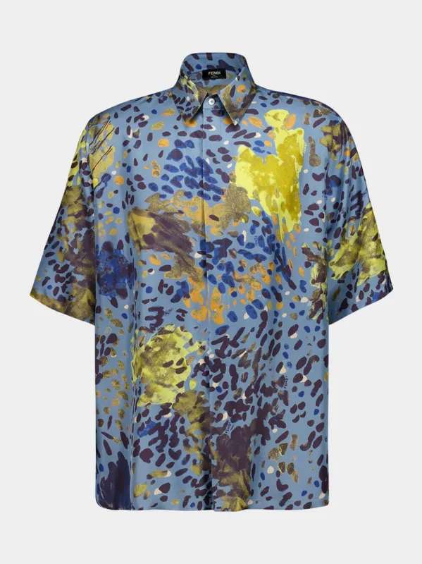 Airforce Blue and Yellow Falena Silk Shirt sold by Fashion Clinic