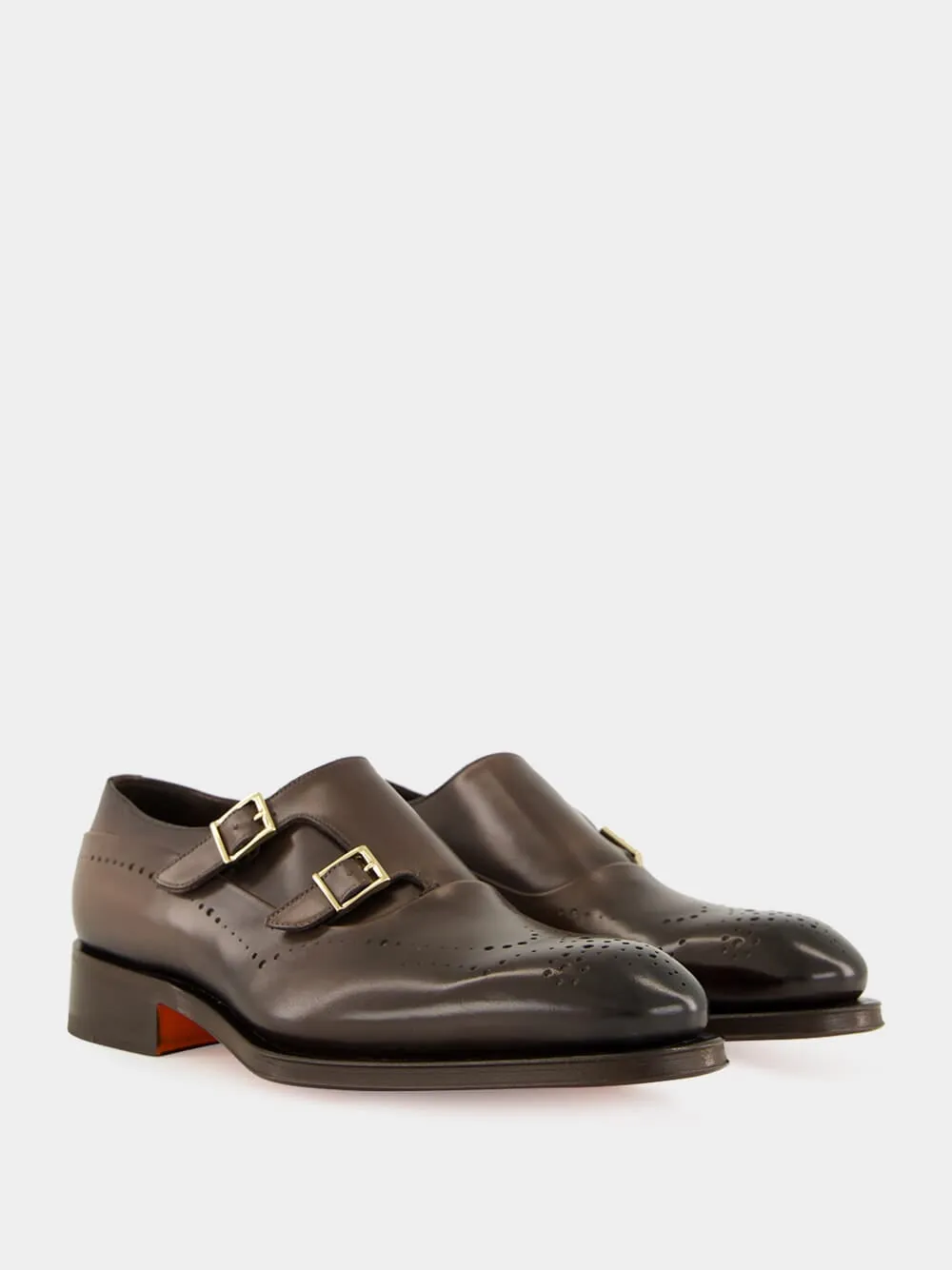 Brown Leather Double-Buckle Brogue Shoe sold by Fashion Clinic product image thumbnail 3