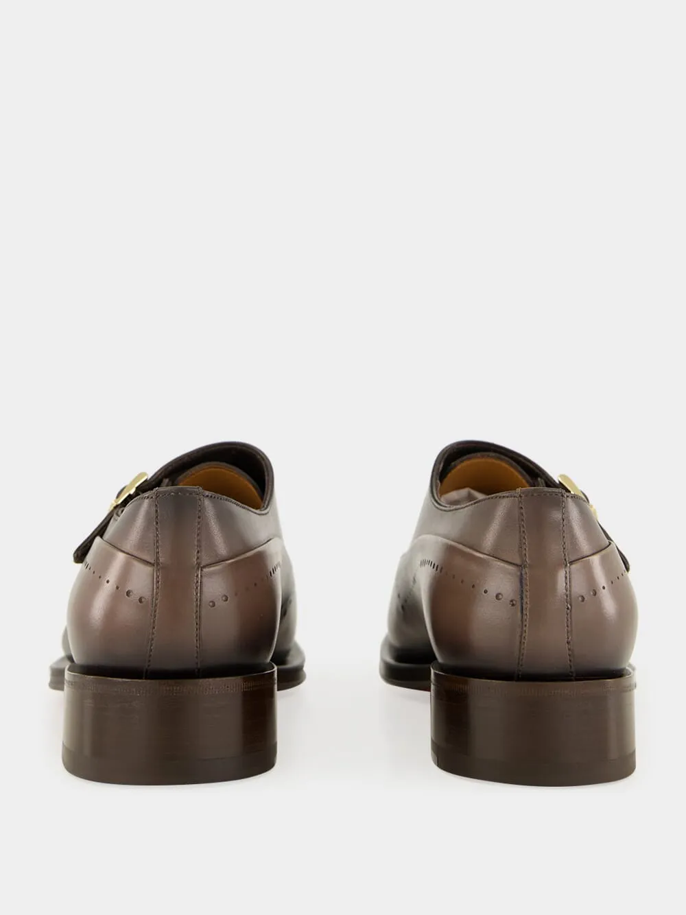Brown Leather Double-Buckle Brogue Shoe sold by Fashion Clinic product image thumbnail 5