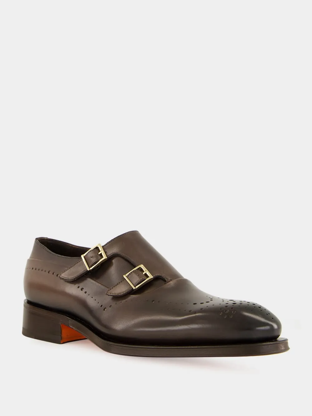 Brown Leather Double-Buckle Brogue Shoe sold by Fashion Clinic product image thumbnail 2