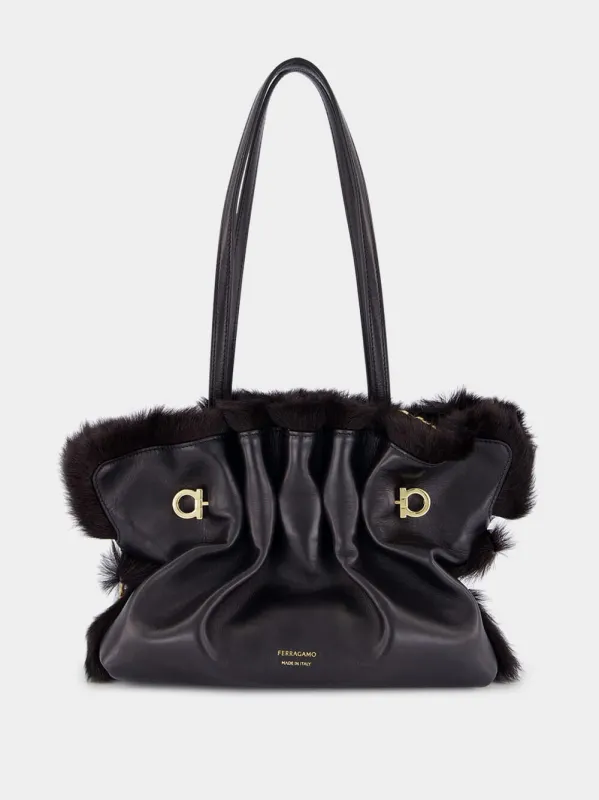 Black Soft-Bag with Mink Trim sold by Fashion Clinic