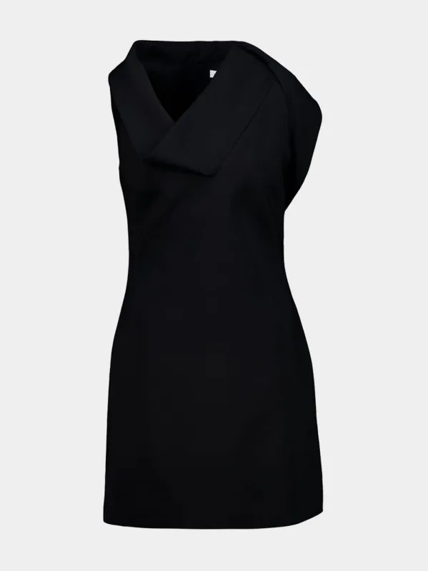Black Asymmetric Wool Mini Dress sold by Fashion Clinic