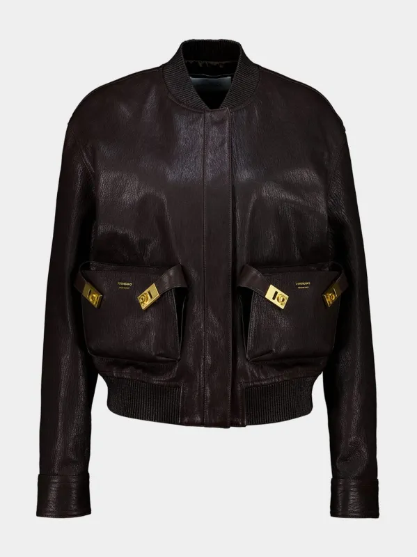 Espresso Leather Bomber Jacket sold by Fashion Clinic