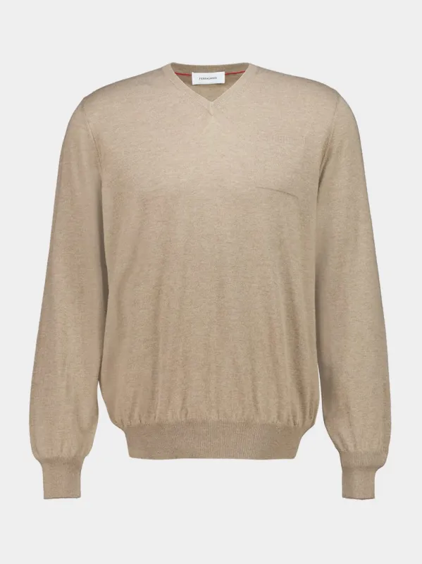 Sand Mélange Virgin Wool V-Neck Sweater sold by Fashion Clinic