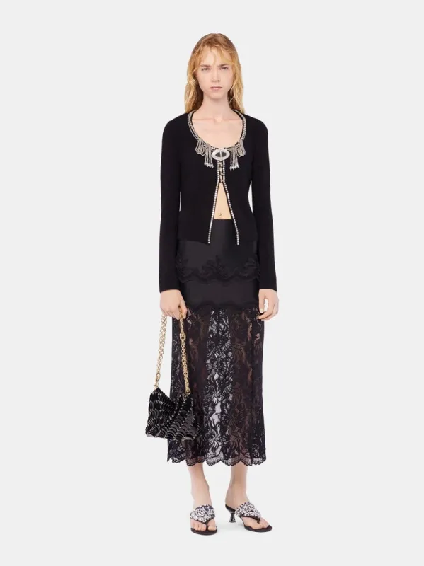 Black Lace Midi Skirt sold by Fashion Clinic