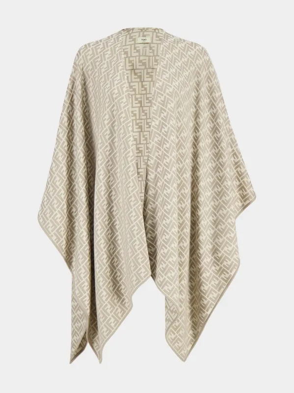 Beige Wool-Silk Jacquard FF Poncho sold by Fashion Clinic