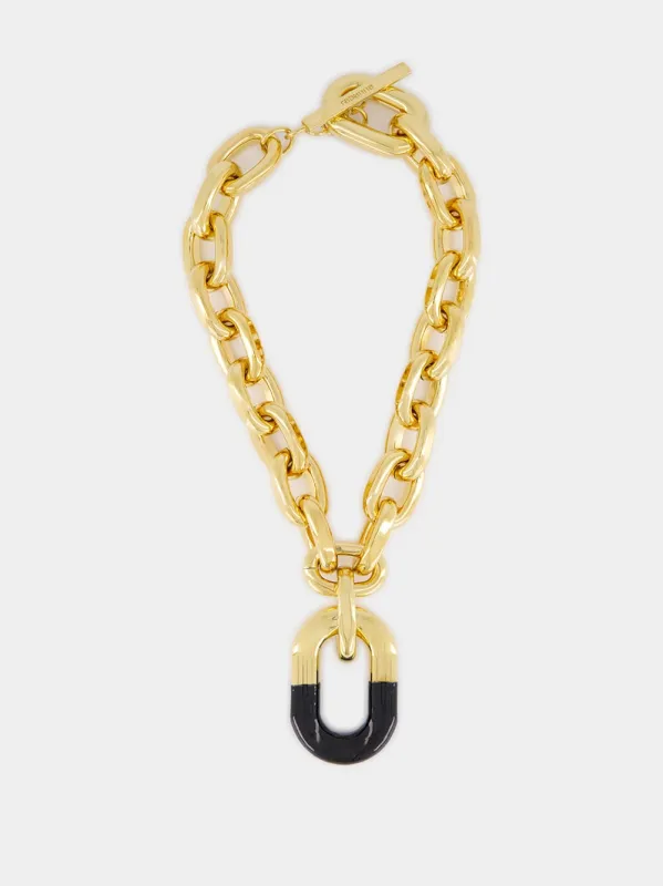 Gold and Black XL Link Pendant Necklace made by Rabanne