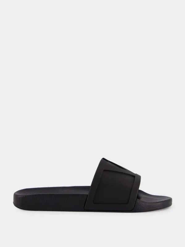 Black VLogo Pool Slides sold by Fashion Clinic
