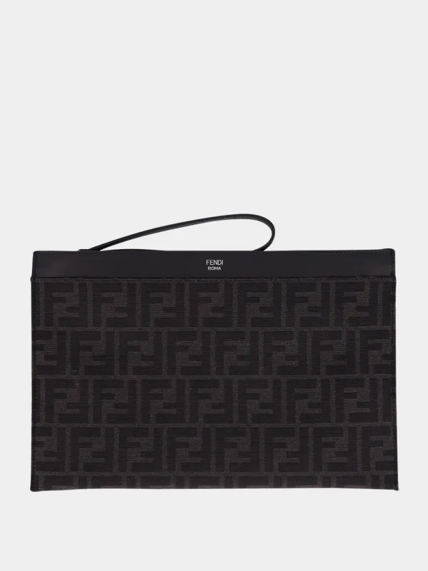 Black FF Jacquard Medium Flat Pouch sold by Fashion Clinic